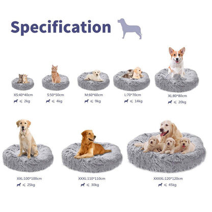 Hundebett Donut Plüsch Grau Ø 120cm – Bequemes Katzenbett