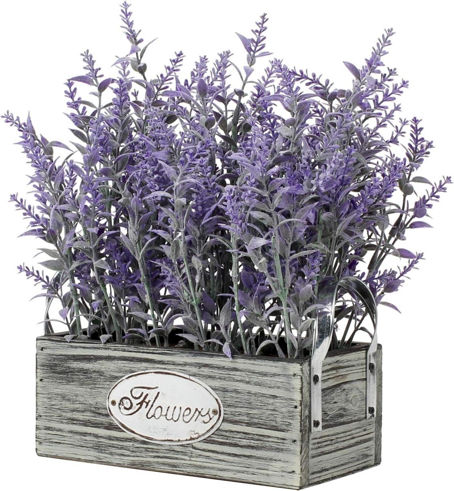 Künstlicher Lavendel Kunstblumen im Antik-Holztopf