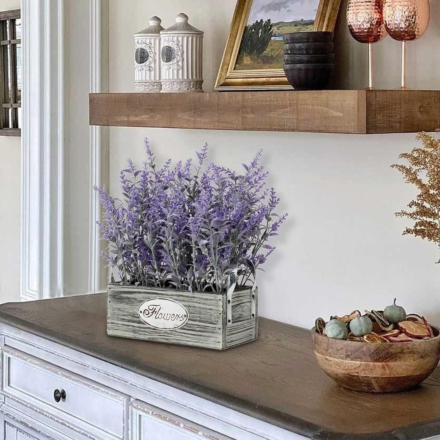 Künstlicher Lavendel Kunstblume Flocked in Antik Holztopf Indoor Outdoor