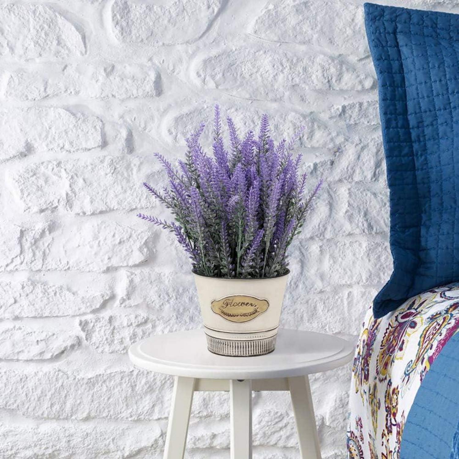 Künstliche Lavendel Kunstblume Flocked Kunststoff in Metalltopf für Indoor Outdoor Dekor