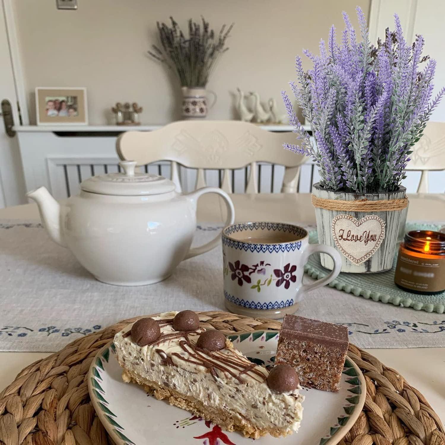Künstlicher Lavendel Blumen Kunstpflanze Holztopf Indoor Outdoor Büro