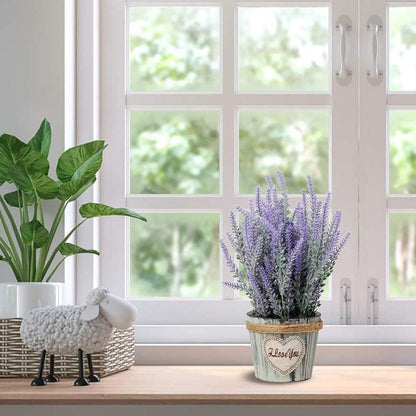 Künstlicher Lavendel Blumen Kunstpflanzen Flocked Kunststoff in Holztopf