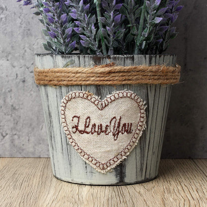 Künstliche Lavendel Blumen Kunstpflanzen Flocked Antiker Holztopf