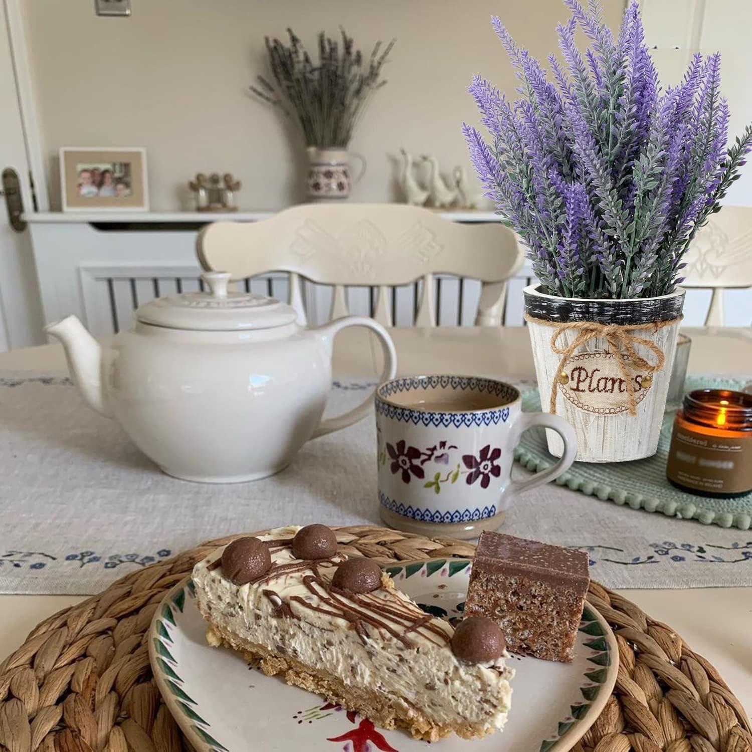 Künstliche Lavendel Blumen Kunstpflanze Antiker Holztopf Indoor