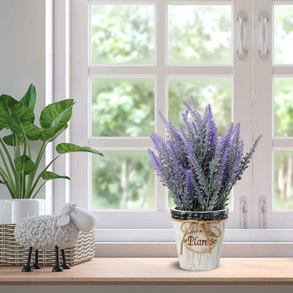 Künstliche Lavendel Blumen Kunstpflanzen Flocked Kunststoff in Holztopf
