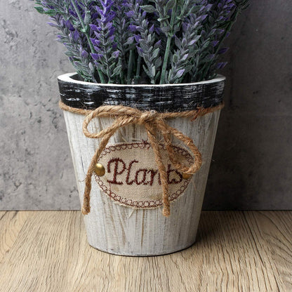 Künstliche Lavendel Blumen Kunstpflanzen Flocked Kunststoff in Holztopf