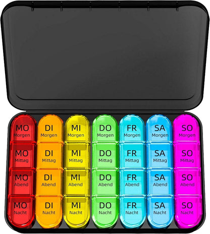 Tablettenbox 7 Tage Pillendose mit Großen Fächern Schwarz