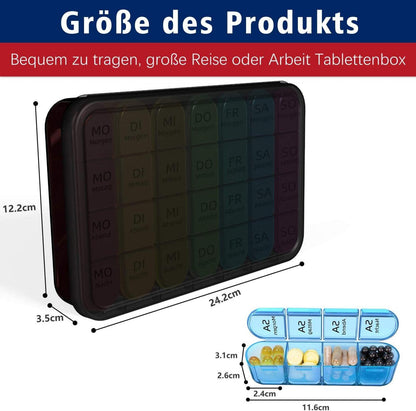 Tablettenbox 7 Tage Klein, Große Fächer, Medikamentenbox Einfach zu