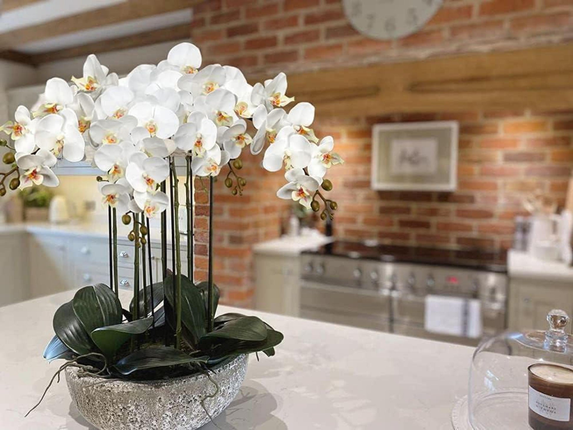 Künstliche Orchidee Kunstblumen 9 kräftige Blüten 87.8 cm Weiß 2er Set