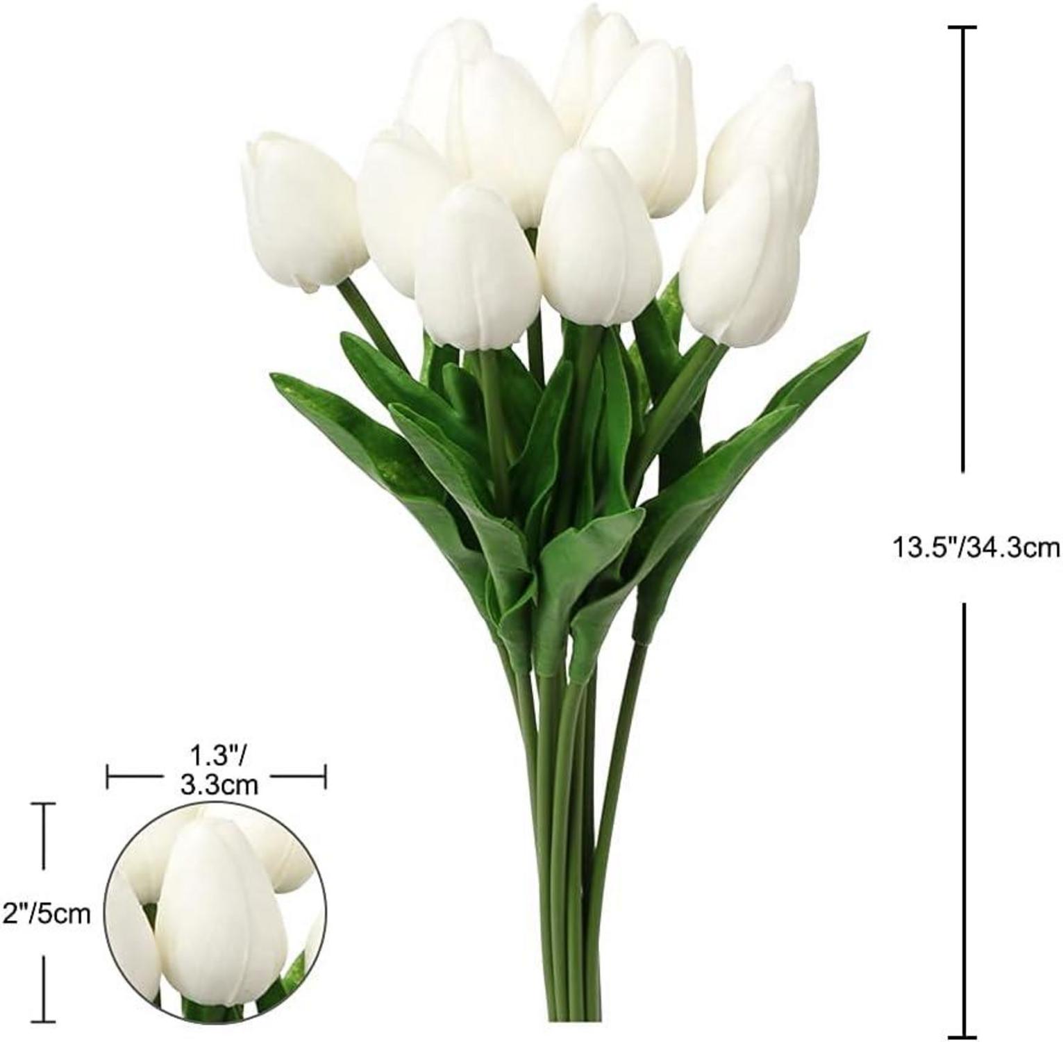 10er Set Künstliche Tulpen Blumenstrauß Real-Touch Weiß Party Deko
