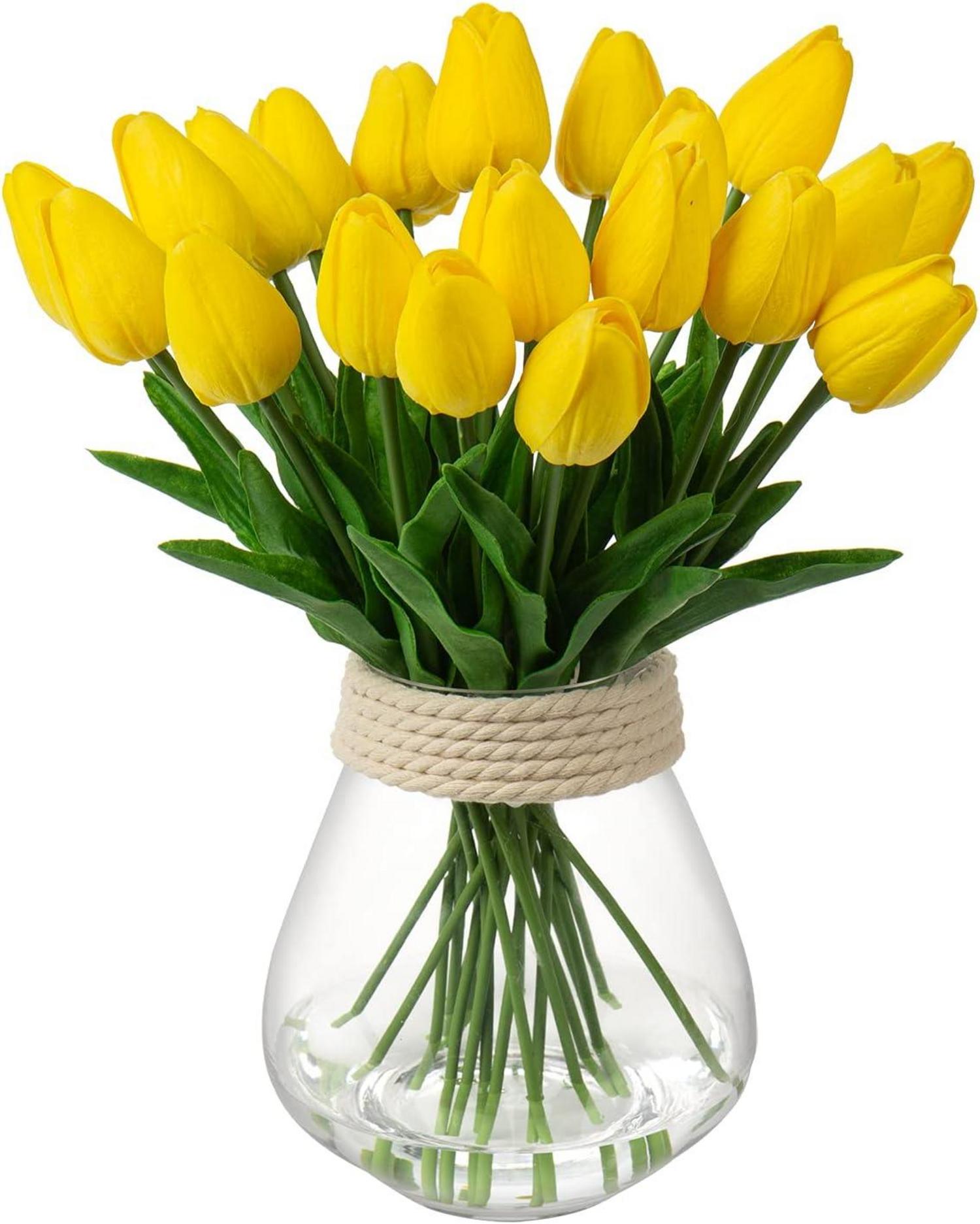 20 Stück Künstliche Gelbe Real-Touch Tulpen für Dekoration