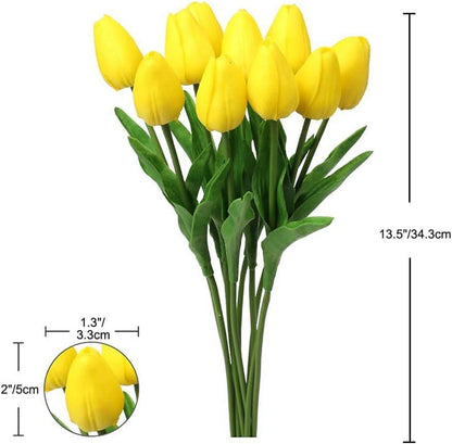 20Stk Künstliche Tulpenblumenstrauß Latex Real-Touch Gelb 34cm