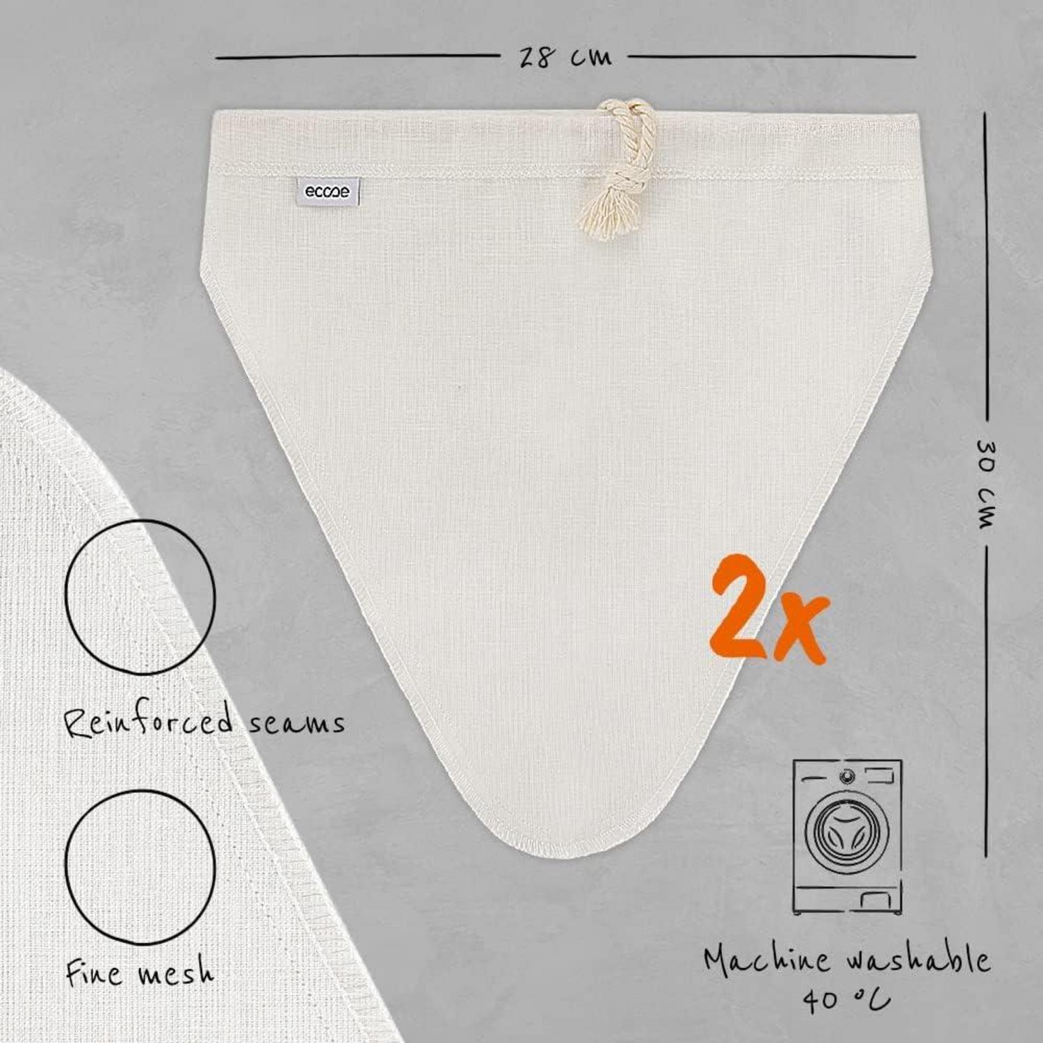 Ecooe Nussmilchbeutel aus Hanf 28x30 cm 2er Set für vegane Nussmilch - Passiertuch waschbar