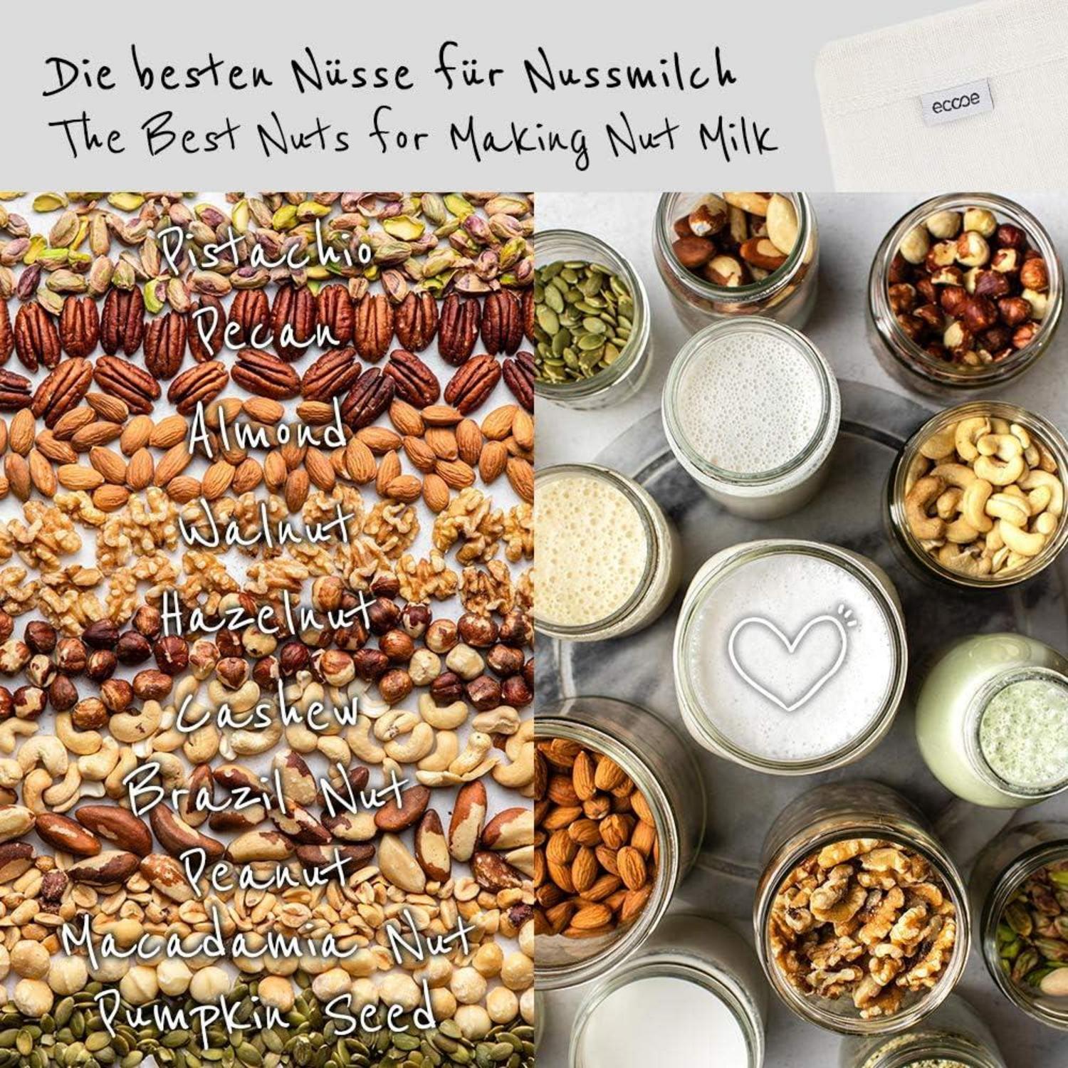Nussmilchbeutel Hanf 28x30cm vegane Nussmilch Filtertuch waschbar 2er Set