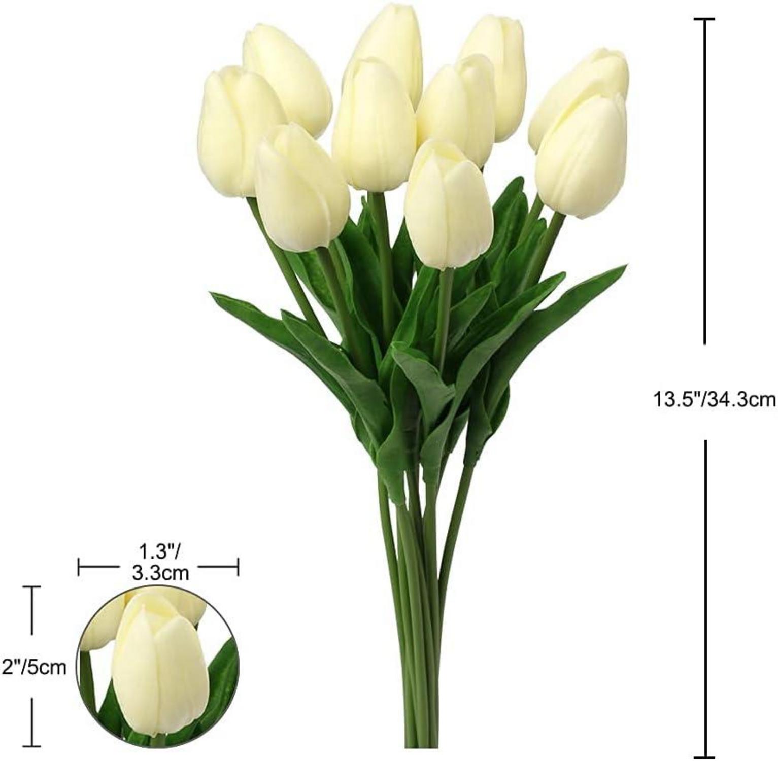 20 Stück Künstliche Tulpen Blumen Latex Real-Touch Gelb 34cm