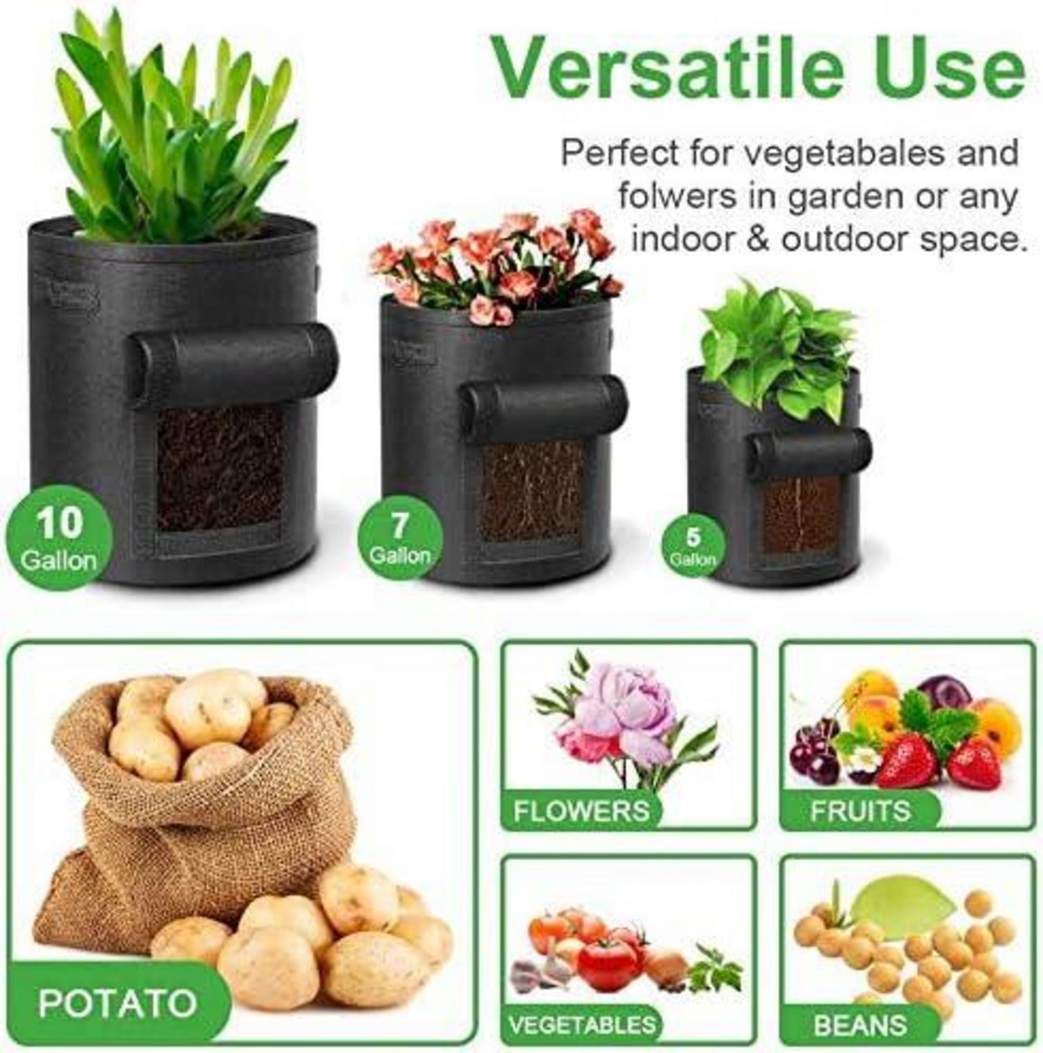 7 Gallonen Potato Growing Bags 5er Pack mit Sichtfenster und Griffen