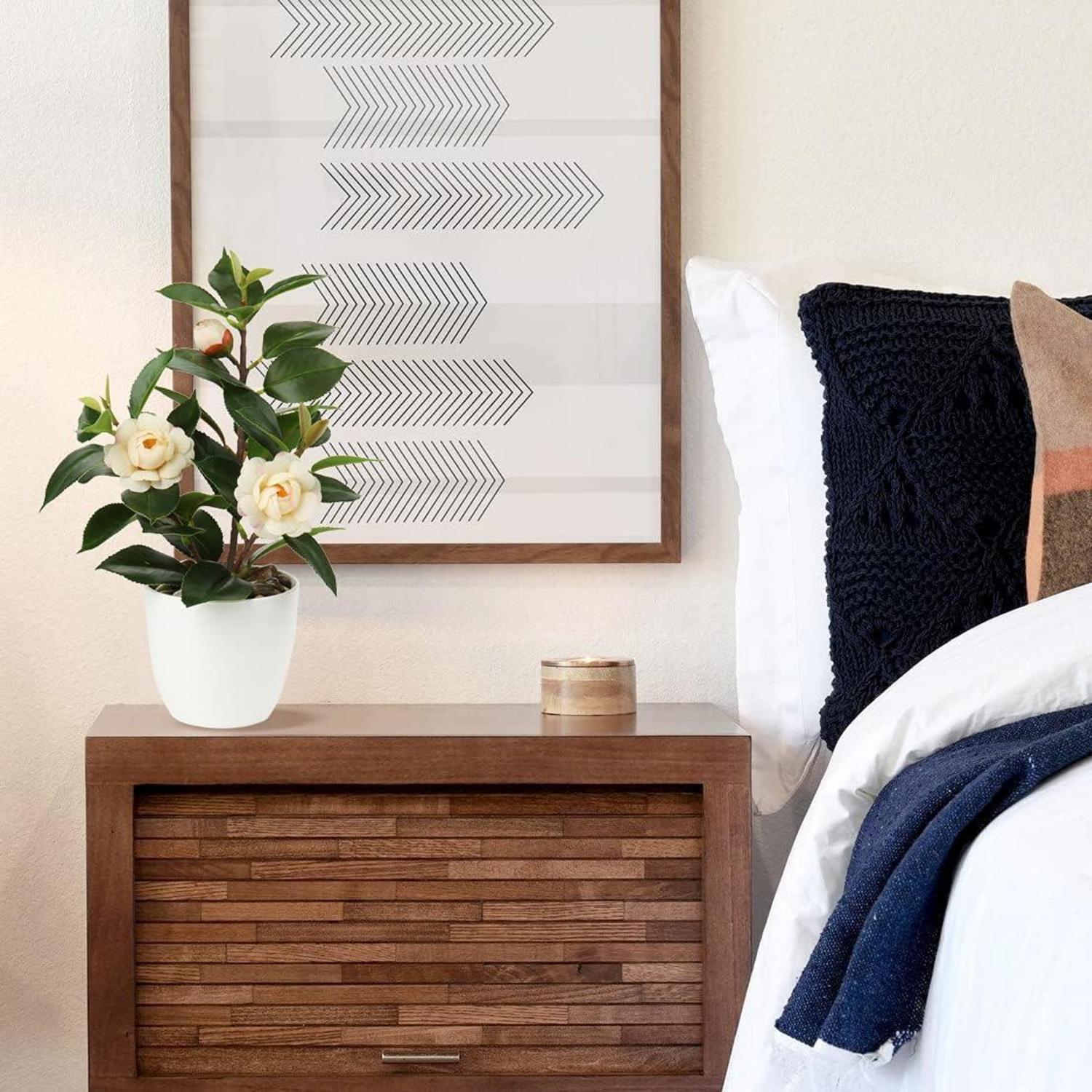 Künstliche Kamelie Seidenblume Gelb Deko Kunstpflanze 28cm