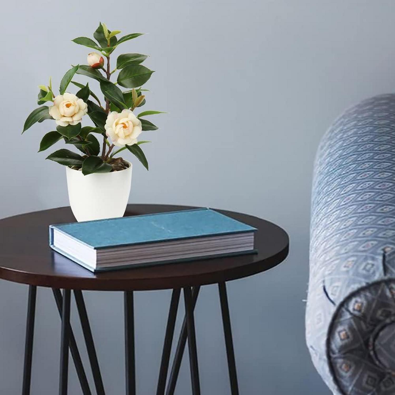 Künstliche Kamelie Kunstpflanze Gelb Seidenblumen Deko 28cm