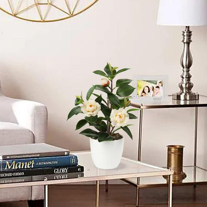 Künstliche Kamelie Seidenblume Gelb Deko Kunstpflanze 28cm