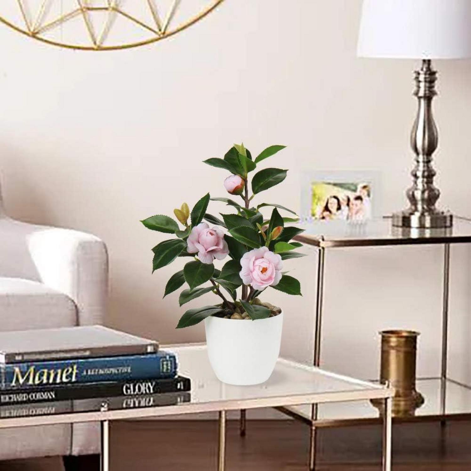 Künstliche Kamelie Kunstpflanze Seidenblumen Deko 28cm Rosa