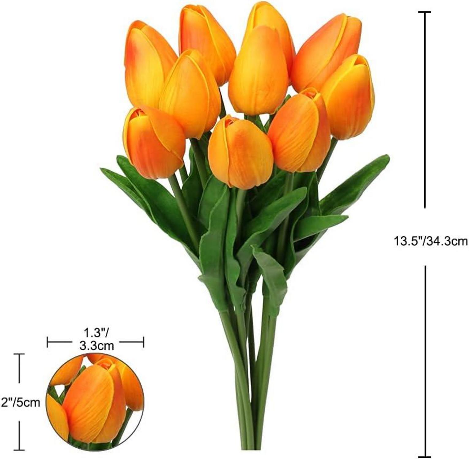 20 Stück Künstliche Blumen Tulpenstrauß Latex Real-Touch Orange Deko