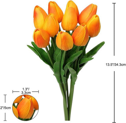 20 Stück Künstliche Blumen Tulpenstrauß Latex Real-Touch Orange Deko