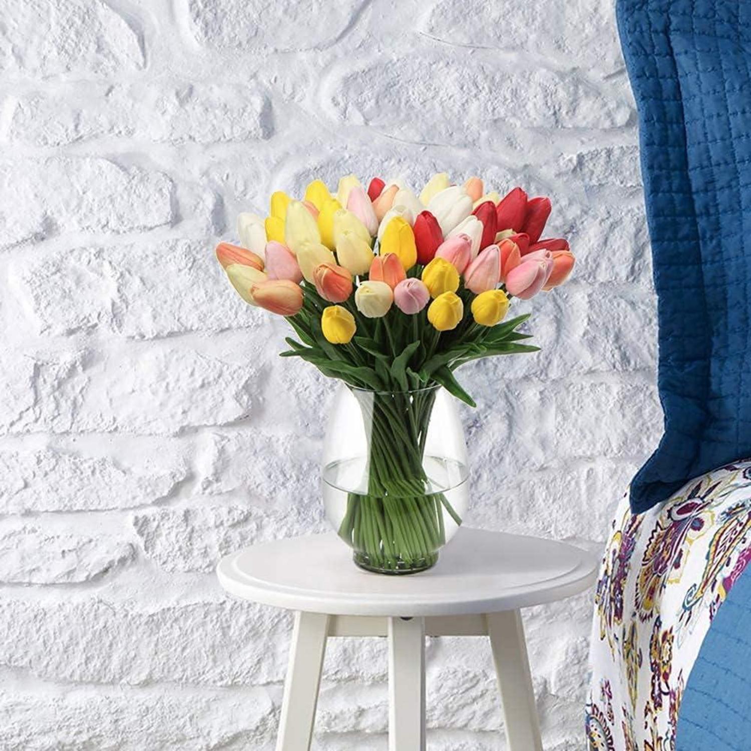 20 Stück Künstliche Blumen Tulpenstrauß Latex Real-Touch Orange Deko