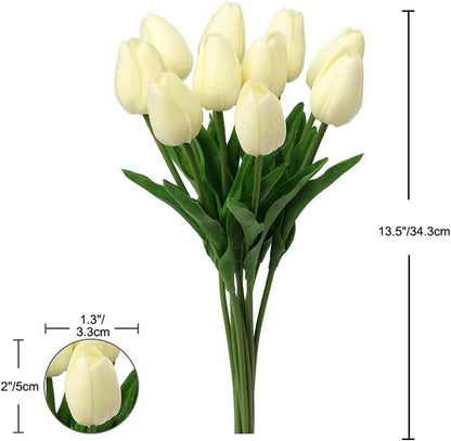 Künstliche Tulpen Blumenstrauß Latex Real-Touch Gelb 10 Stück
