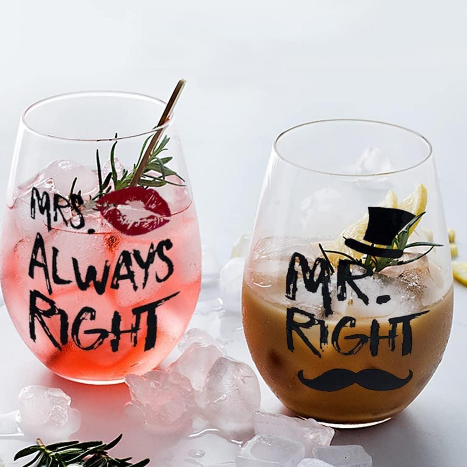 Weingläser Set Mr Right Mrs Always Right Geschenk Hochzeit Jahrestag