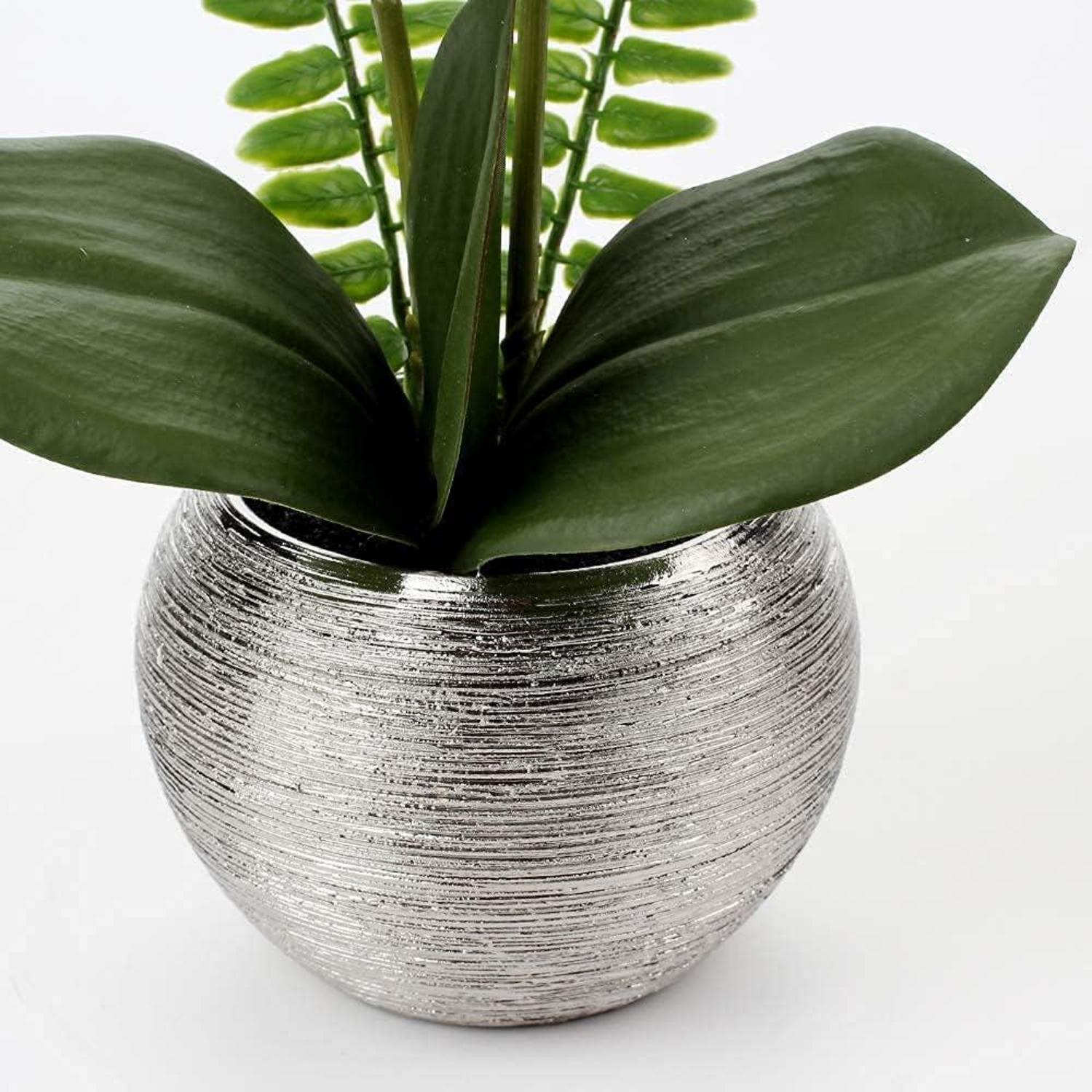 Kunstblume Orchidee Rosa Real-Touch im silbernen Keramiktopf 33cm