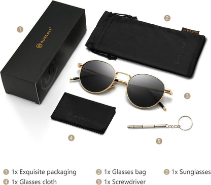 Polarisierte Vintage Runde Sonnenbrille Klassischer Retro Metallrahmen