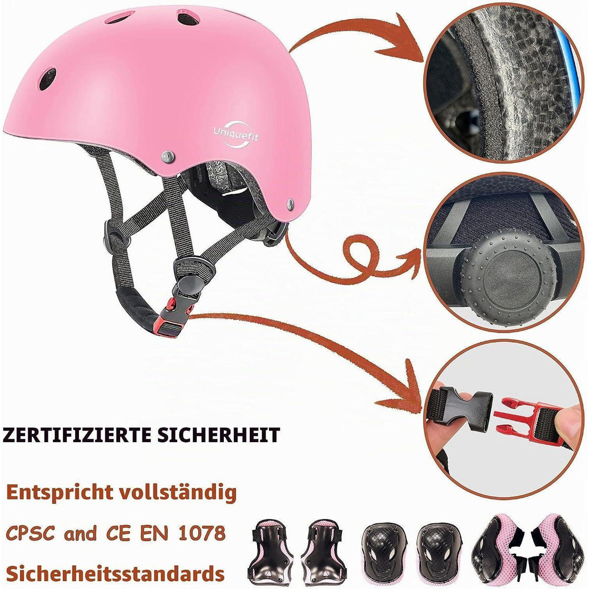 Kinder Schutzausrüstung Set 7-teilig Pink (8-13 Jahre)