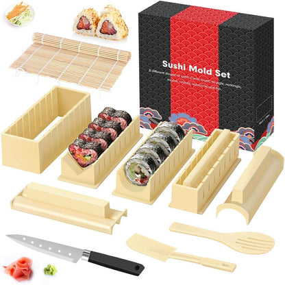 Sushi Maker Set für Anfänger mit 8 Formen, weiß/beige