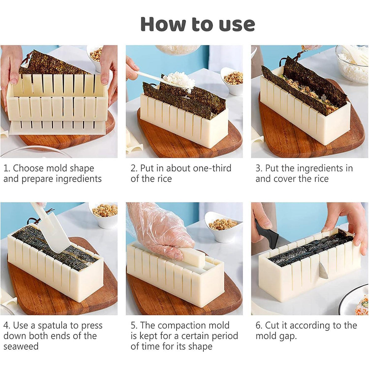 Sushi Maker Set für Anfänger mit 8 Formen, weiß/beige