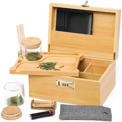 Große Bambusbox mit Zahlenschloss und Glasbehältern