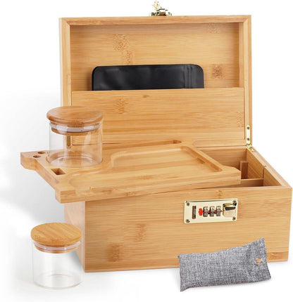 Große Bambusbox mit Zahlenschloss und Glasbehältern