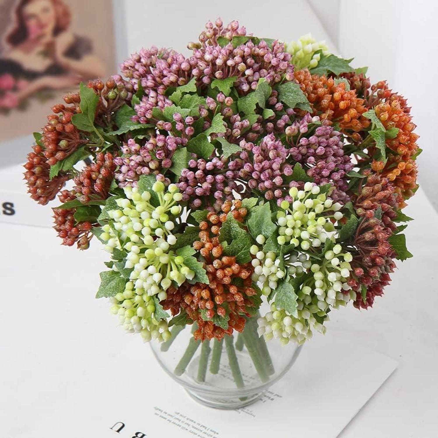 Künstliche Viburnum Beeren Zweige 5er Set orange 30cm Kunstblumen