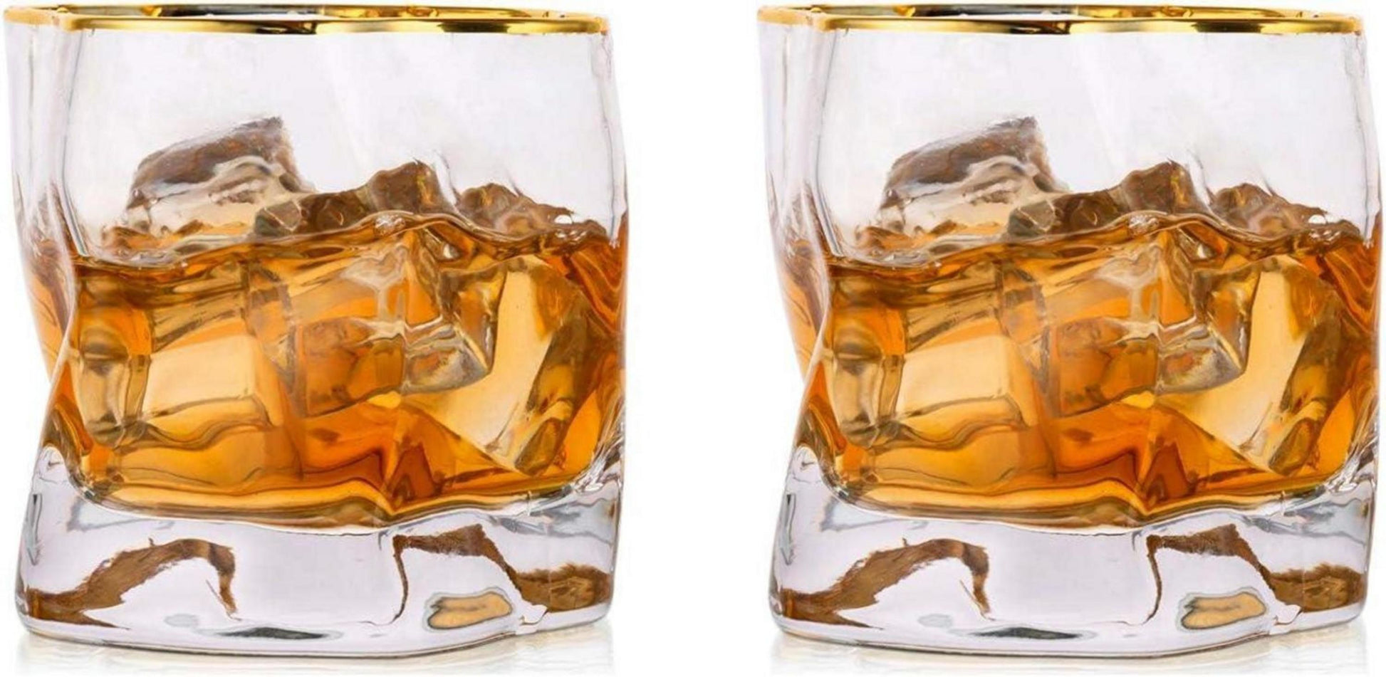 Whiskyglas Set 2 Stück Edel Tumbler Weingläser Goldrand für Männer Gin