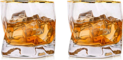 Whiskyglas Set 2 Stück Edel Tumbler Weingläser Goldrand für Männer Gin