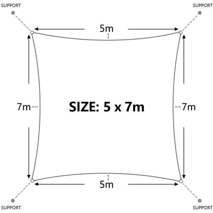 Sehr großes Sonnensegel 5x7m Sonnenschutz Set UV Schutz Grau