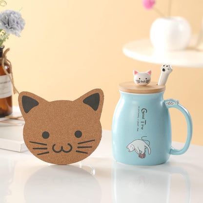 Katzen-Tasse Süße Keramik Kaffeetasse 380ML Blau Geschenk für Frauen