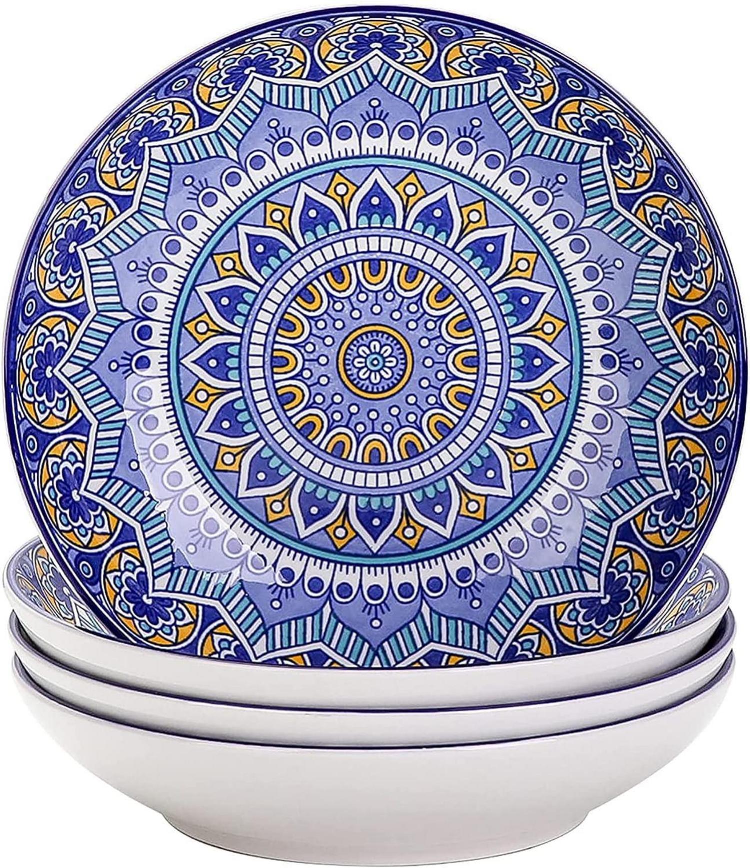 Porzellan Suppenteller Set Mandala 4tlg. Tiefteller 20,8cm - Boho Stil