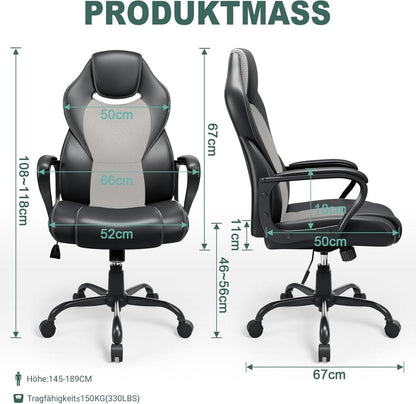 Ergonomischer Bürostuhl mit Wippfunktion und Höhenverstellung bis