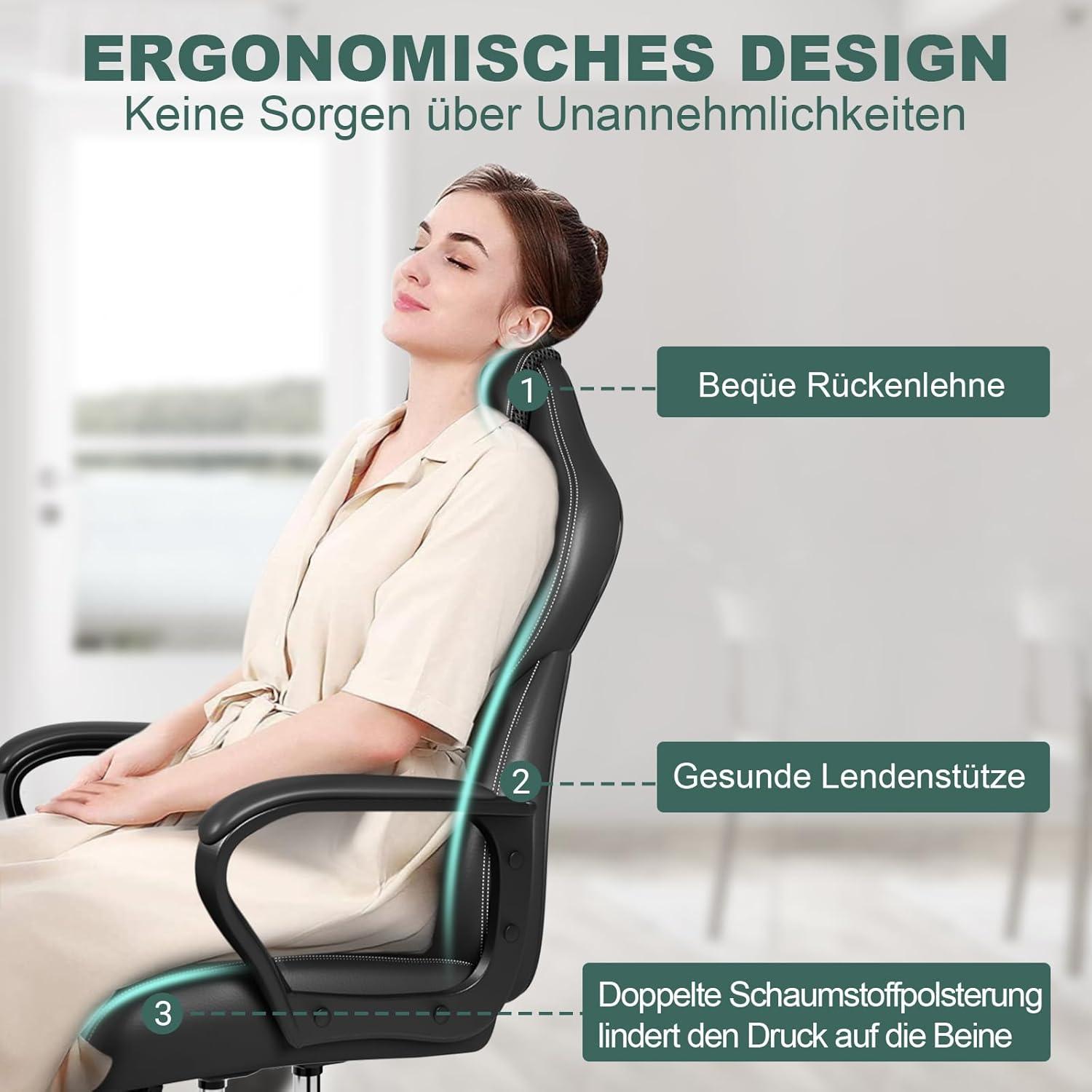Ergonomischer Bürostuhl mit Wippfunktion, 150kg, höhenverstellbar