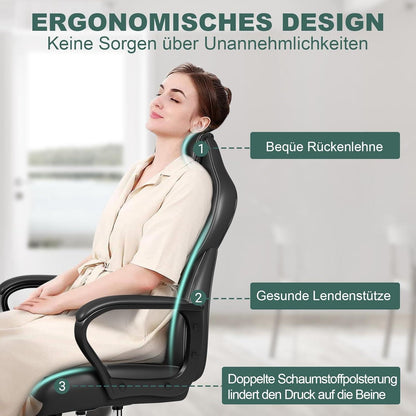 Ergonomischer Bürostuhl mit Wippfunktion, 150kg, höhenverstellbar