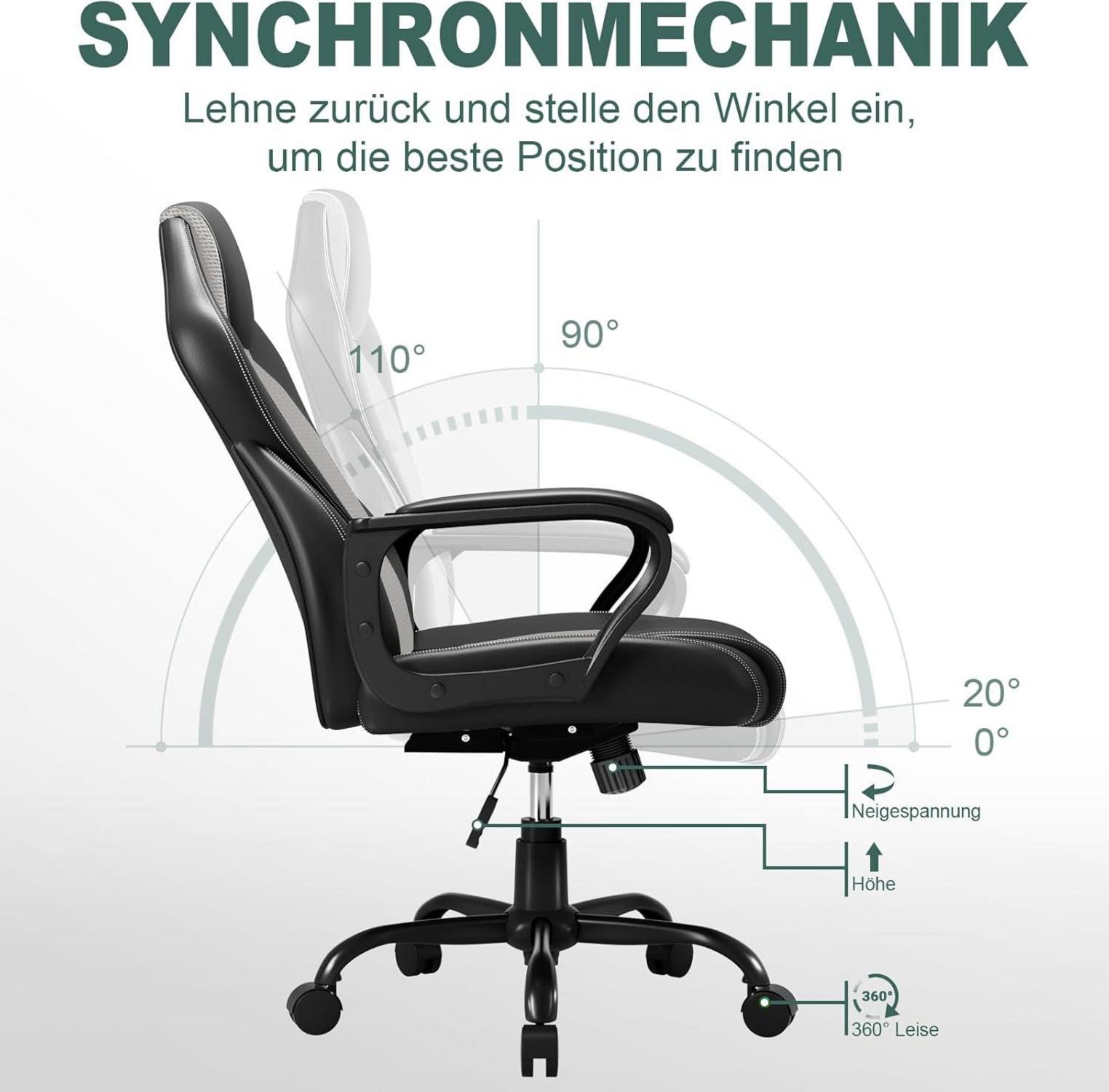 Ergonomischer Gaming Bürostuhl 150kg Rückenschonend Drehstuhl