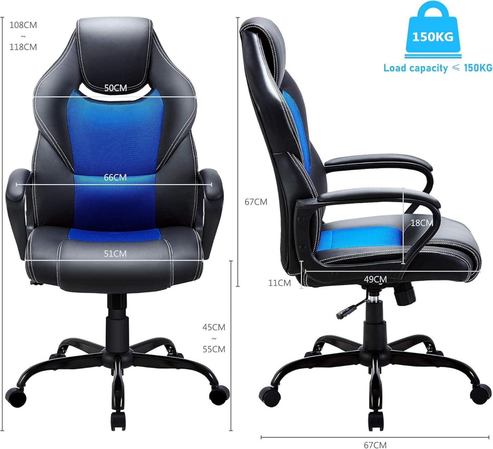Ergonomischer Racing Gaming Bürostuhl Blau mit Wippfunktion