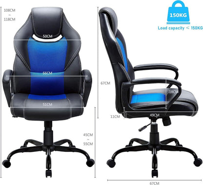 Ergonomischer Racing Gaming Bürostuhl Blau mit Wippfunktion