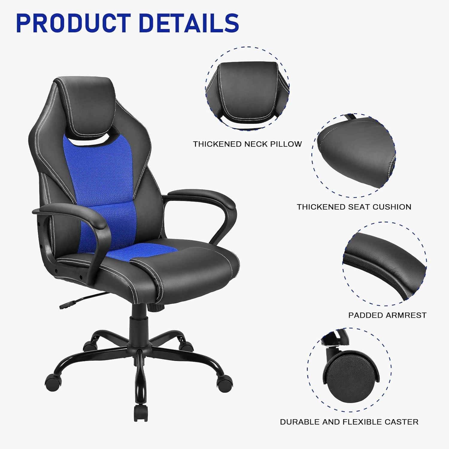 Ergonomischer Gaming Bürostuhl mit Wippfunktion und gepolsterten Armlehnen Blau