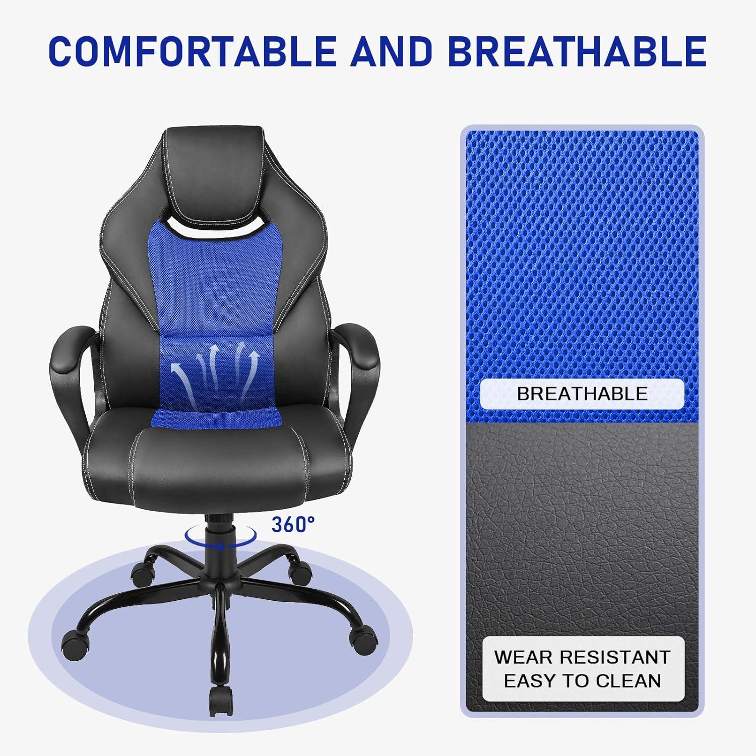 Ergonomischer Gaming Stuhl Bürostuhl Racing Drehstuhl Blau